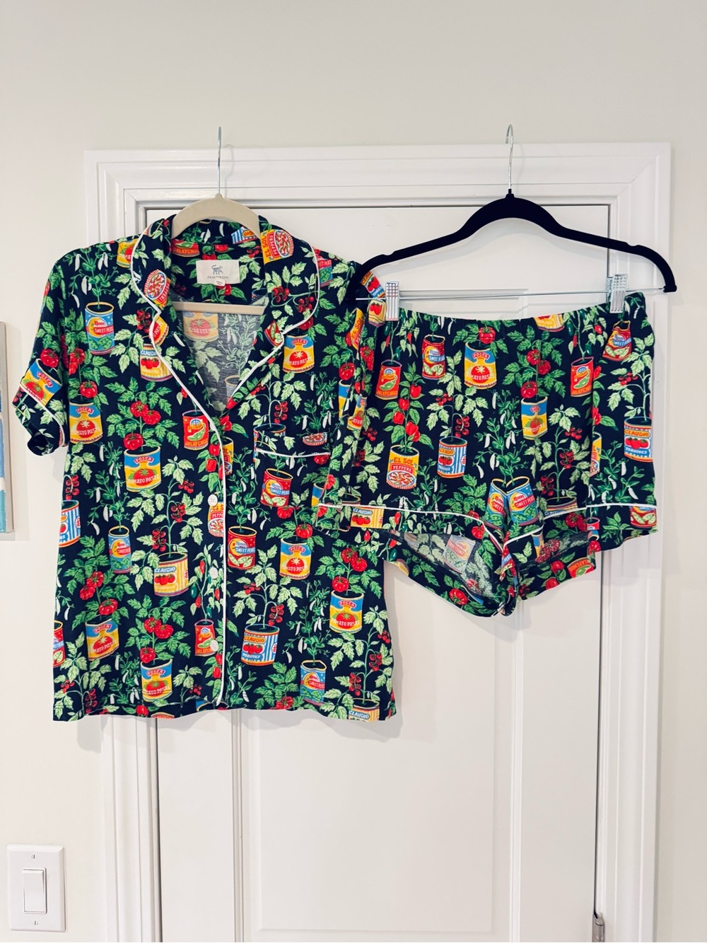 Printfresh Organic Pima Modal Knit Short PJ Set in Kitchen Garden, Size Small - Picture 2 of 6